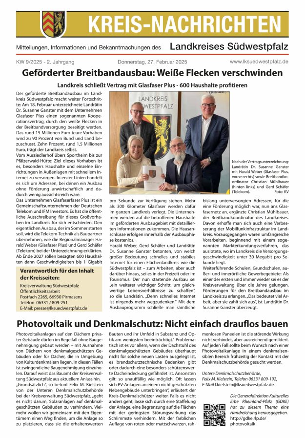 Kreis-Nachrichten - Mitteilungen des Landkreises Südwestpfalz Titelblatt 04/2025