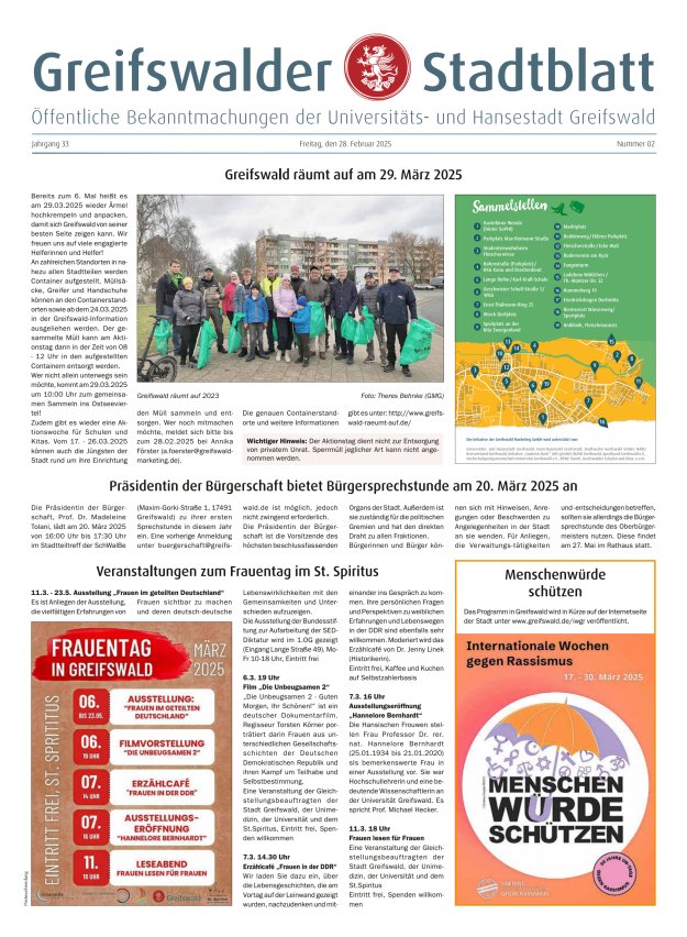 Greifswalder Stadtblatt Titelblatt 02/2025