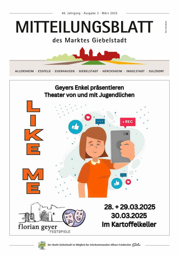Mitteilungsblatt des Marktes Giebelstadt Titelblatt 03/2025
