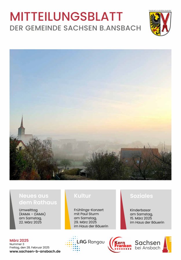 Amts- und Mitteilungsblatt der Gemeinde Sachsen b.Ansbach Titelblatt 03/2025