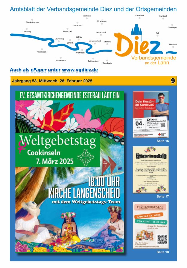 Mitteilungsblatt der Verbandsgemeinde Diez und der Ortsgemeinden Titelblatt 09/2025