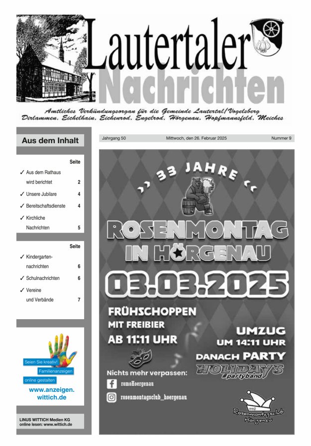 Lautertaler Nachrichten Titelblatt 09/2025