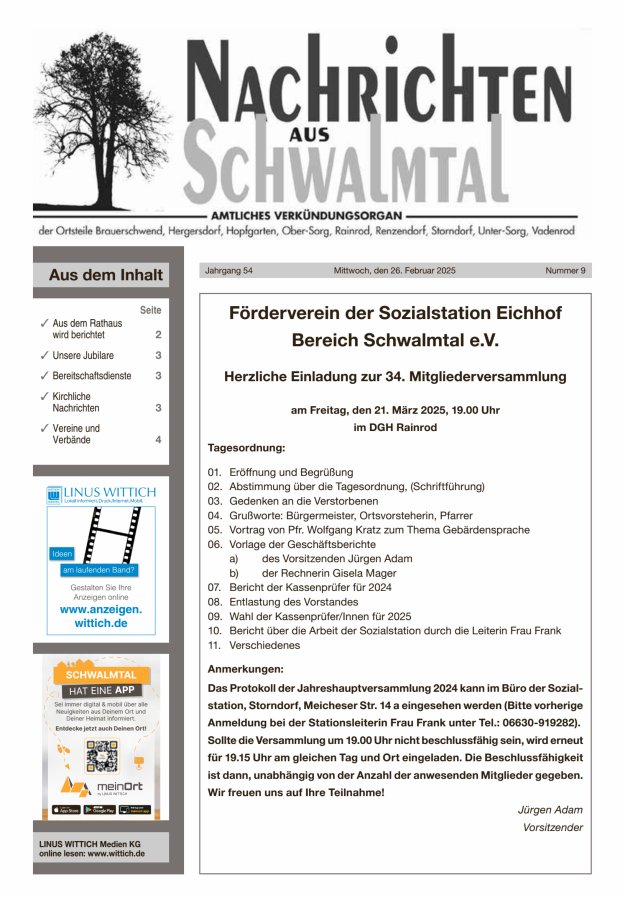 Nachrichten aus Schwalmtal Titelblatt 09/2025