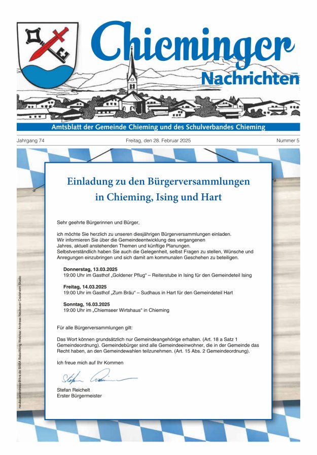 Chieminger Nachrichten Titelblatt 05/2025