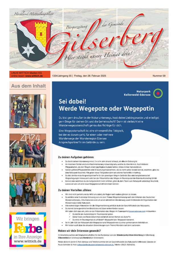 Hochland Mitteilungsblatt Gilserberg Titelblatt 09/2025