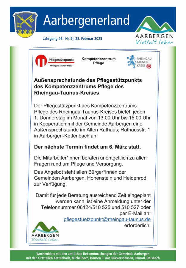 Aarbergenerland - Wochenblatt mit den amtlichen Bekanntmachungen Titelblatt 09/2025