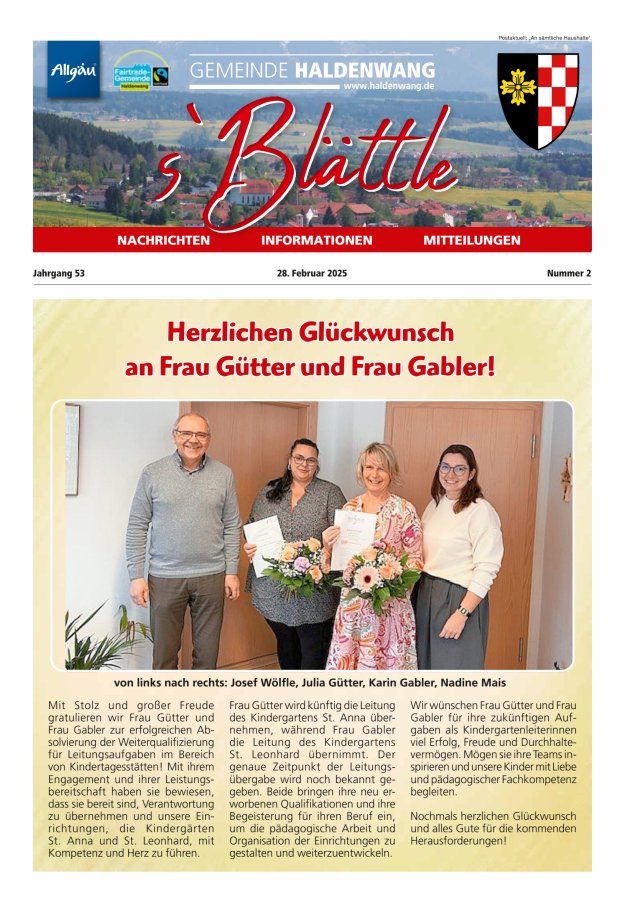 sBlättle der Gemeinde Haldenwang Titelblatt 02/2025