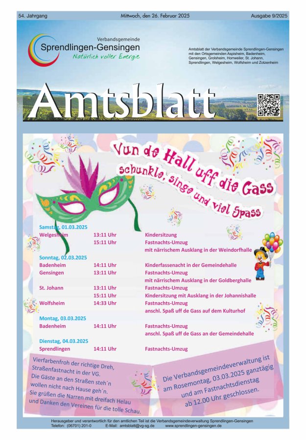 Amtsblatt VG Sprendlingen-Gensingen Titelblatt 09/2025