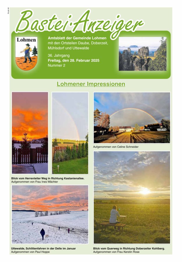 Bastei-Anzeiger - Amtsblatt der Gemeinde Lohmen mit den Ortsteilen Titelblatt 02/2025