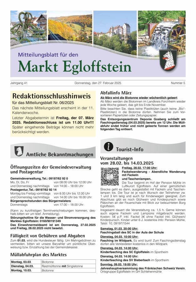 Mitteilungsblatt für den Markt Egloffstein Titelblatt 05/2025