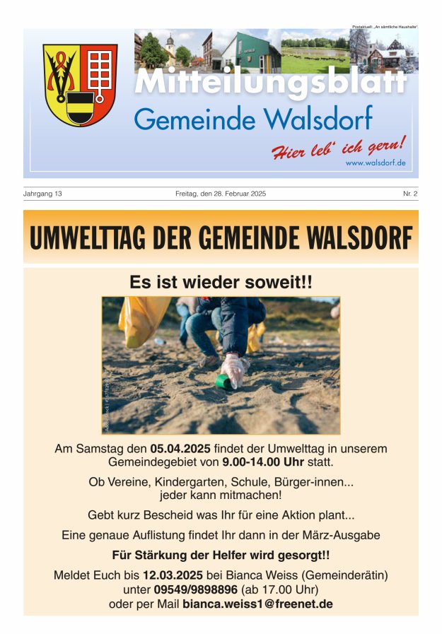 Mitteilungsblatt Gemeinde Walsdorf Titelblatt 02/2025
