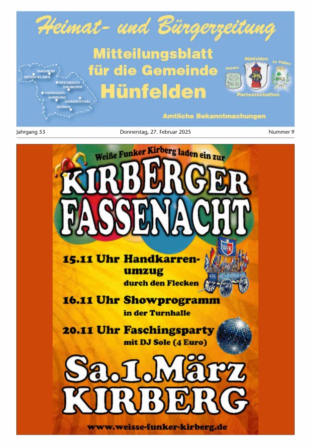 Mitteilungsblatt für die Gemeinde Hünfelden Titelblatt 09/2025