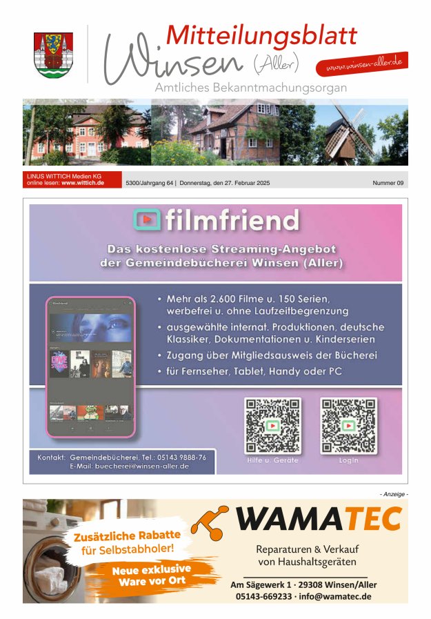 Mitteilungsblatt der Gemeinde Winsen Titelblatt 09/2025