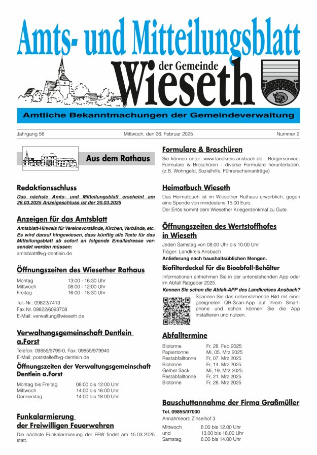 Amts- und Mitteilungsblatt der Gemeinde Wieseth Titelblatt 02/2025