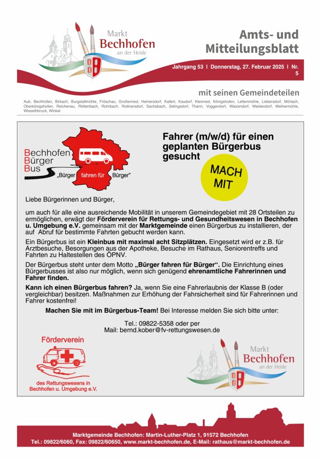 Amts- und Mitteilungsblatt für den Markt Bechhofen Titelblatt 05/2025