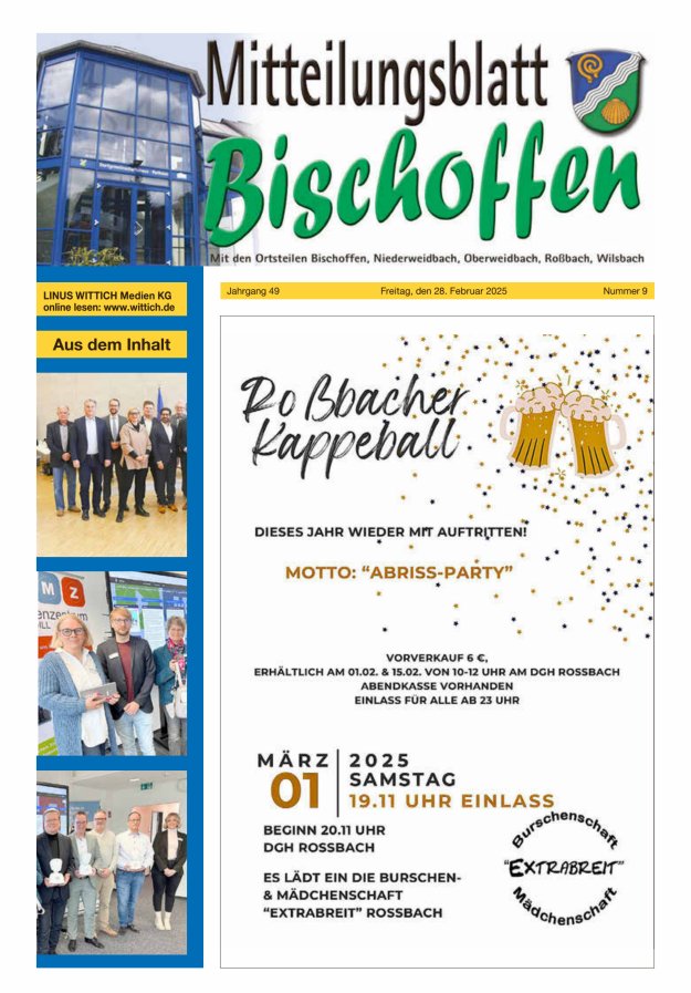 Mitteilungsblatt für die Gemeinde Bischoffen Titelblatt 09/2025