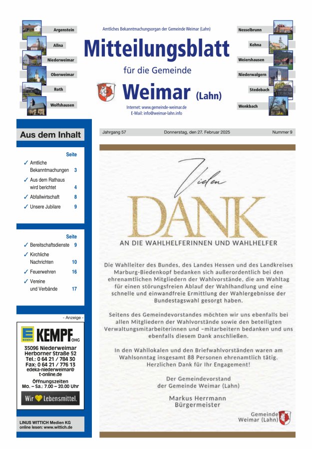 Mitteilungsblatt für die Gemeinde Weimar Titelblatt 09/2025