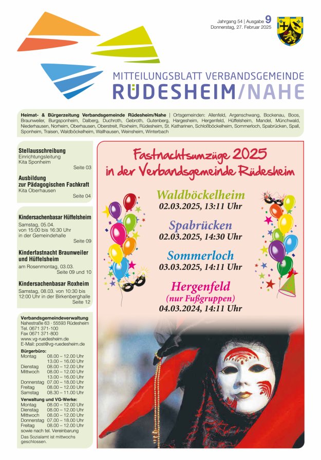 Mitteilungsblatt Verbandsgemeinde Rüdesheim und zugehörige Ortsgemeinden Titelblatt 09/2025