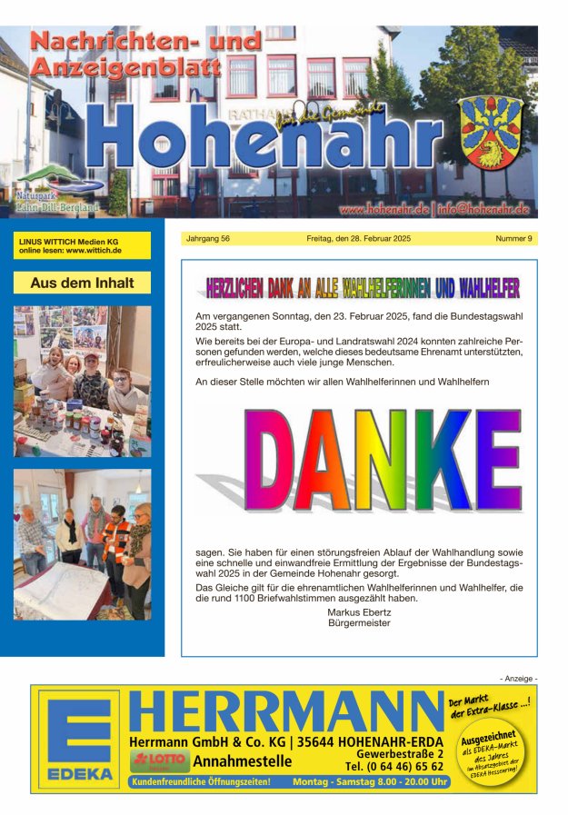 Nachrichten- und Anzeigenblatt für die Gemeinde Hohenahr Titelblatt 09/2025