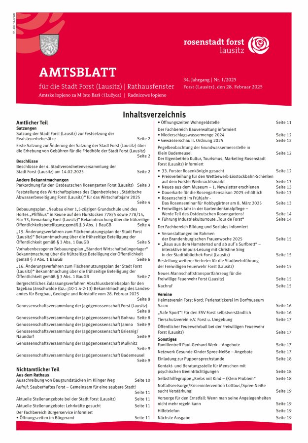Amtsblatt für die Stadt Forst (Lausitz) Titelblatt 01/2025