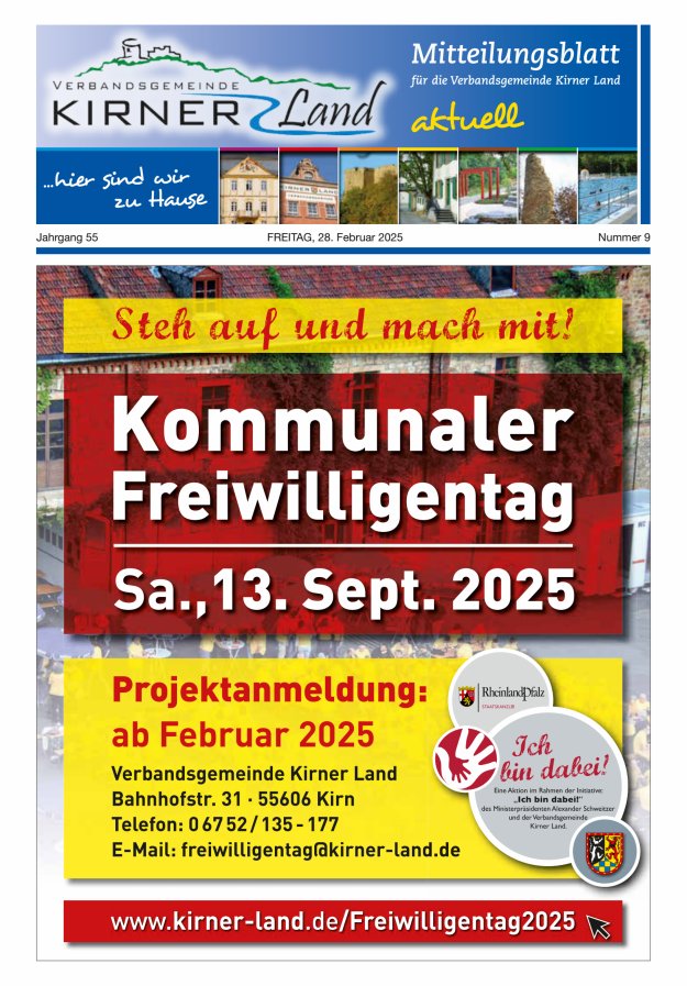 Mitteilungsblatt für den Bereich der Verbandsgemeinde Kirner Land Titelblatt 09/2025