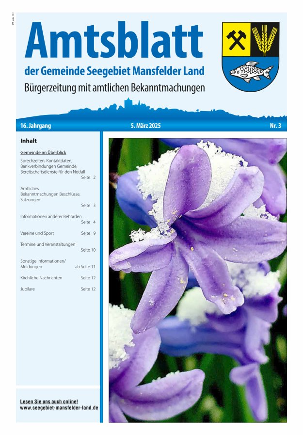 Amtsblatt der Gemeinde Seegebiet Mansfelder Land Titelblatt 03/2025