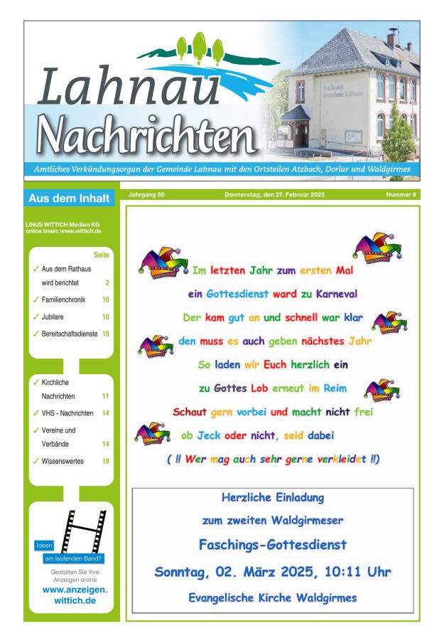 Lahnau Nachrichten Titelblatt 09/2025