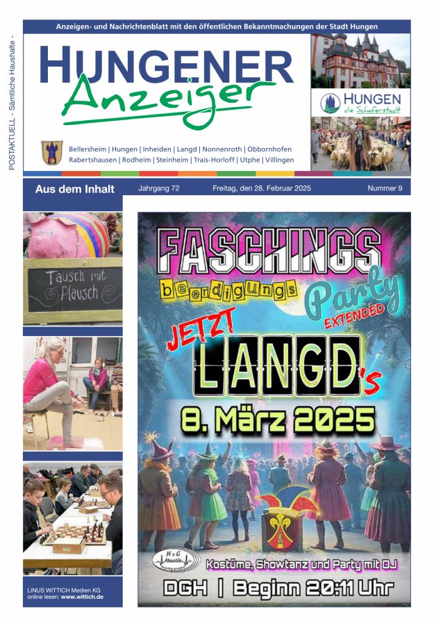 Anzeigen- und Nachrichtenblatt mit den öff  Bekanntmachungen der Stadt Hungen Titelblatt 09/2025