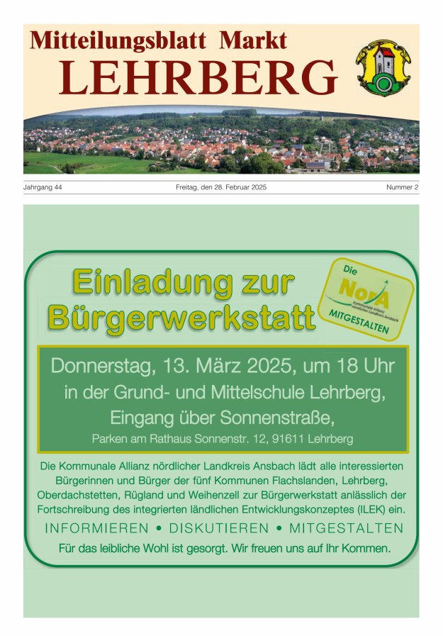 Mitteilungsblatt Markt Lehrberg Titelblatt 02/2025
