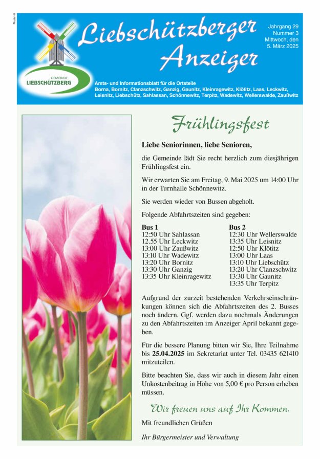 Liebschützberger Anzeiger - Amts- und Informationsblatt Titelblatt 03/2025
