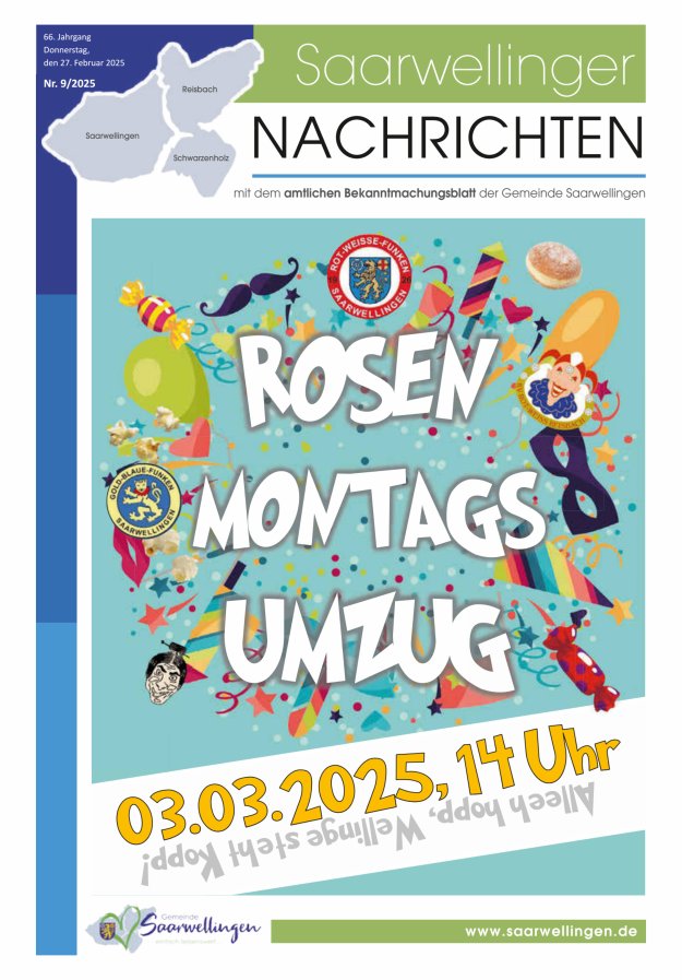 Saarwellinger Nachrichten Titelblatt 09/2025