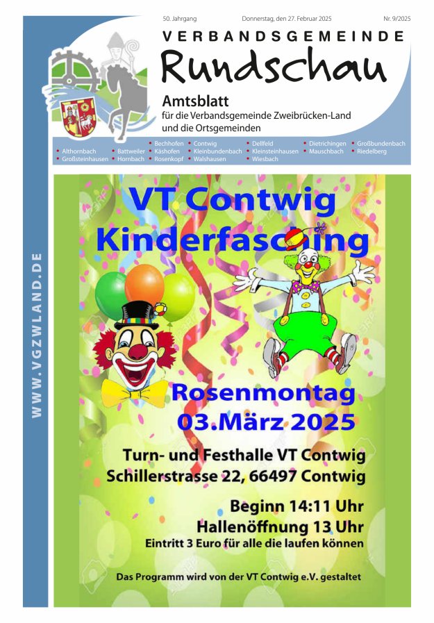 Verbandsgemeinde Rundschau Zweibrücken-Land Titelblatt 09/2025