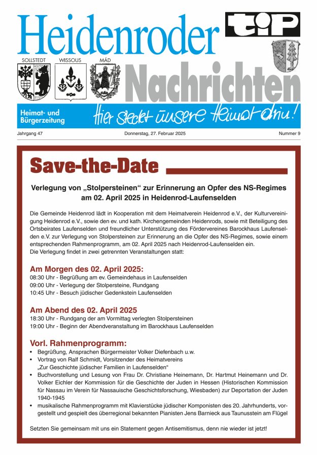 "tip" Heidenroder Nachrichten Titelblatt 09/2025
