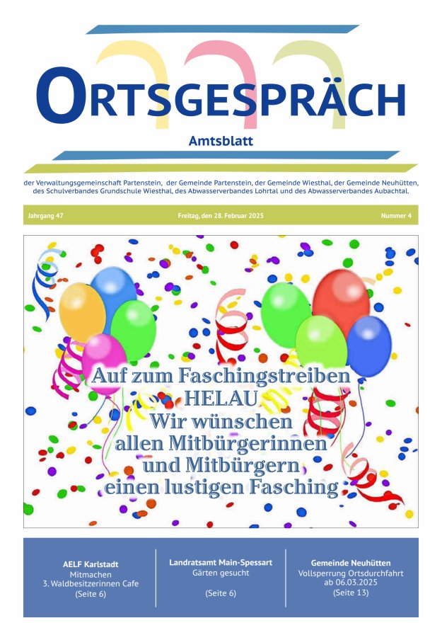 Ortsgespräch - Amtsblatt der VG Partenstein und ihrer Körperschaften Titelblatt 04/2025