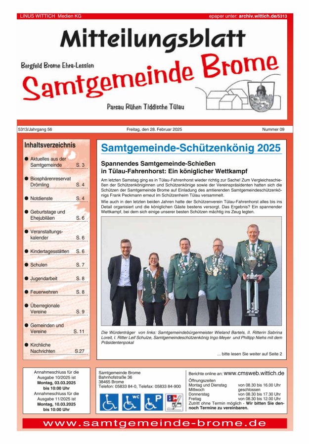 Mitteilungsblatt der Samtgemeinde Brome Titelblatt 09/2025