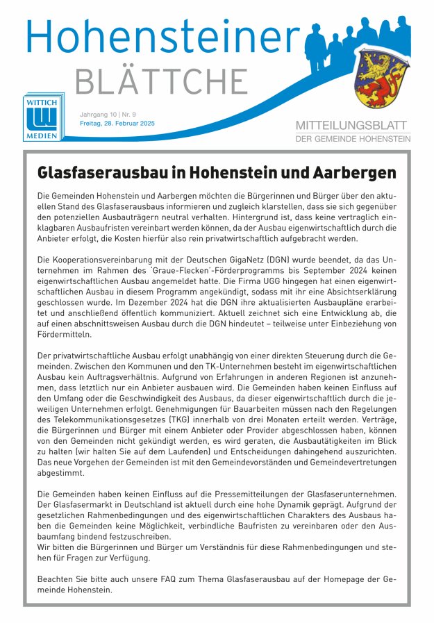 Hohensteiner Blättche Titelblatt 09/2025