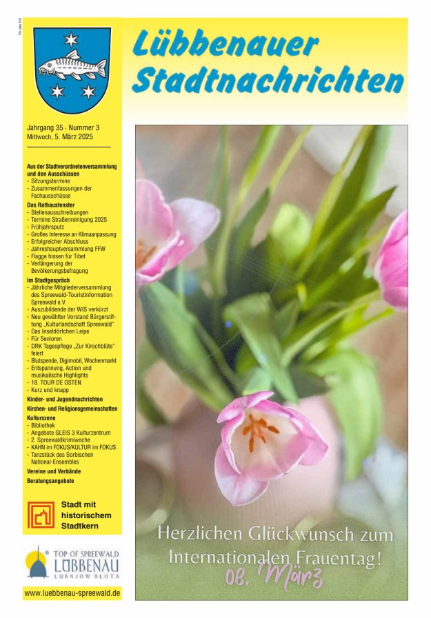 Lübbenauer Stadtnachrichten – Amtsblatt für die Stadt Lübbenau/Spreewald Titelblatt 03/2025