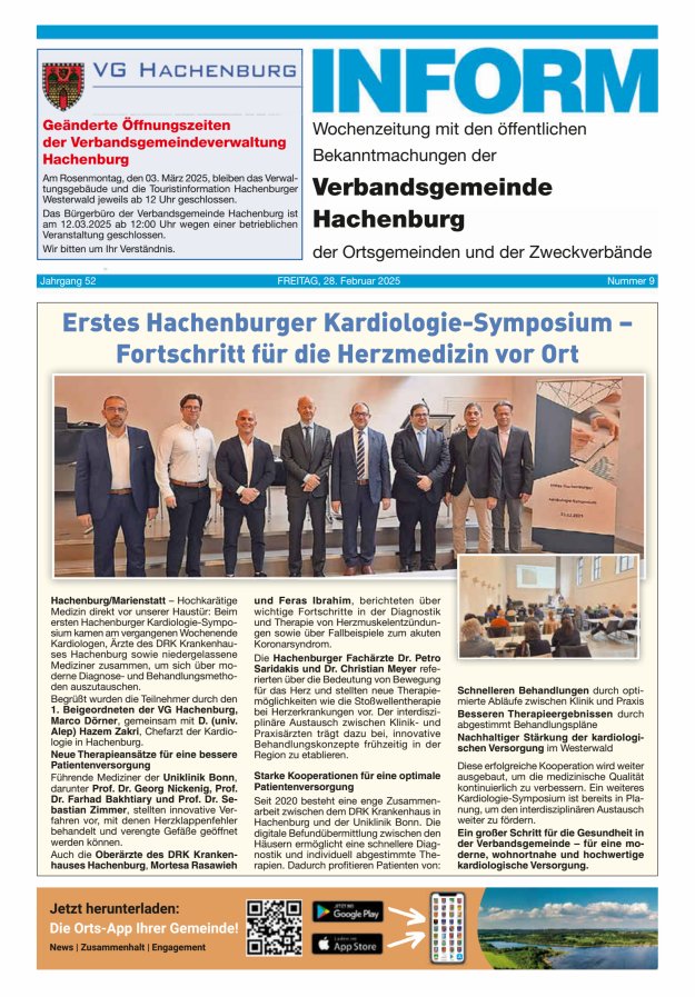 INFORM - Wochenzeitung der Verbandsgemeinde Hachenburg Titelblatt 09/2025