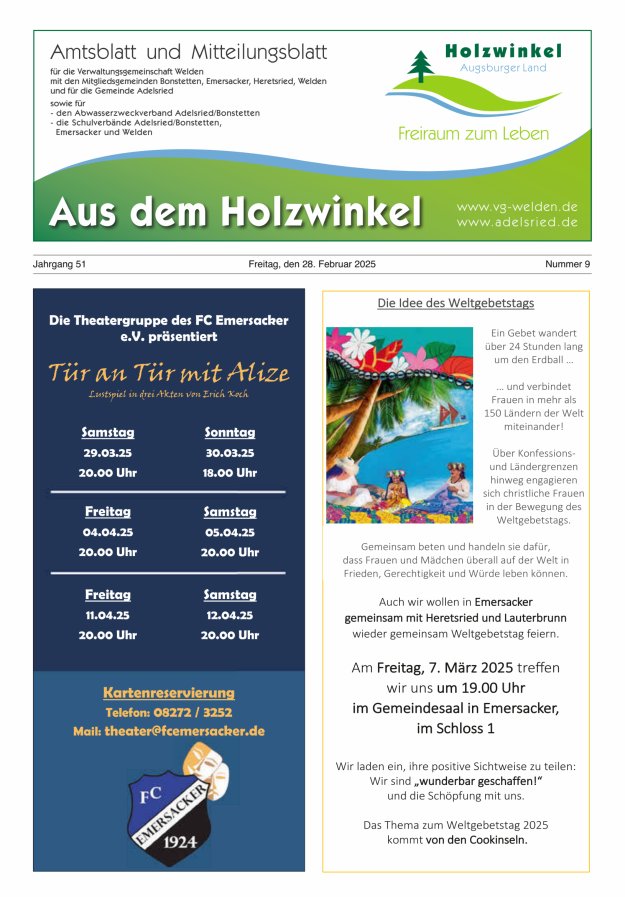 Aus dem Holzwinkel Amtsblatt u Mitteilungsblatt f VG Welden u GemAdelsried Titelblatt 09/2025