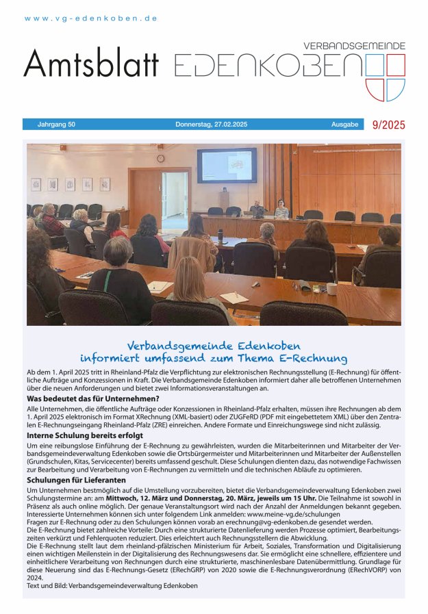 Amtsblatt VG Edenkoben Titelblatt 09/2025