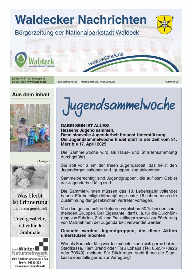 Waldecker Nachrichten Titelblatt 09/2025