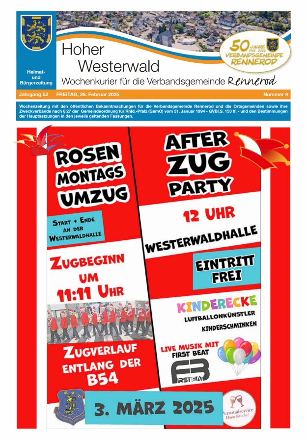 Hoher Westerwald - Wochenkurier für die Verbandsgemeinde Rennerod Titelblatt 09/2025