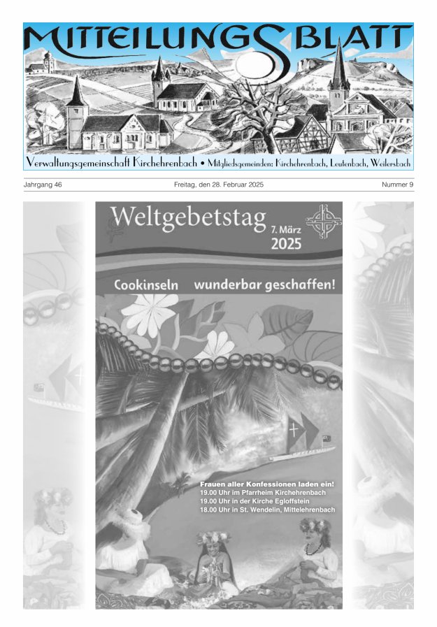 Mitteilungsblatt Verwaltungsgemeinschaft Kirchehrenbach Titelblatt 09/2025