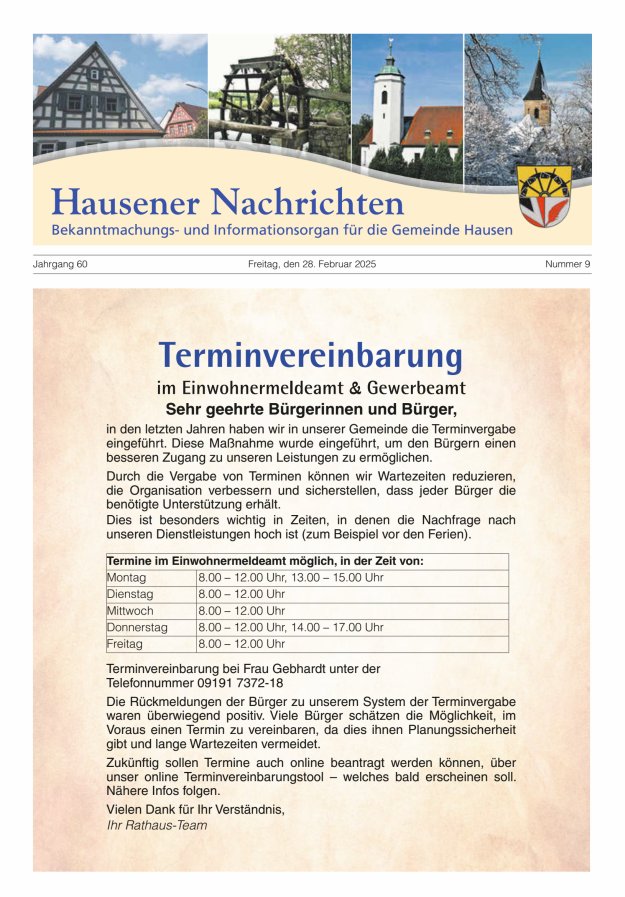 Hausener Nachrichten Titelblatt 09/2025