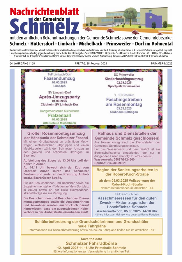Nachrichtenblatt Schmelz Titelblatt 09/2025