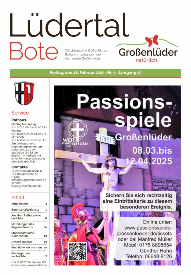 Wochenblatt mit öffentlichen Bekanntmachungen der Gemeinde Großenlüder Titelblatt 09/2025