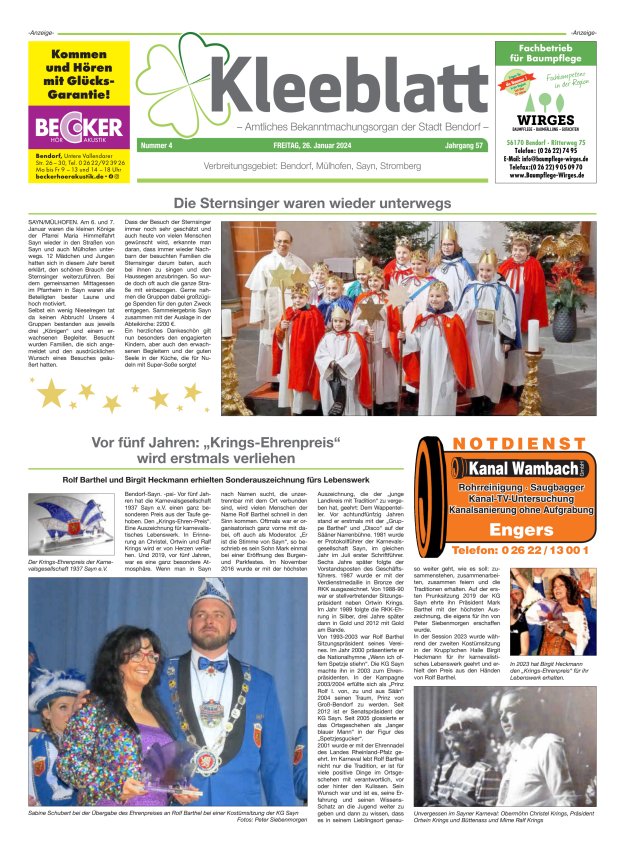Kleeblatt - Amtliches Bekanntmachungsorgan der Stadt Bendorf Titelblatt 04/2024