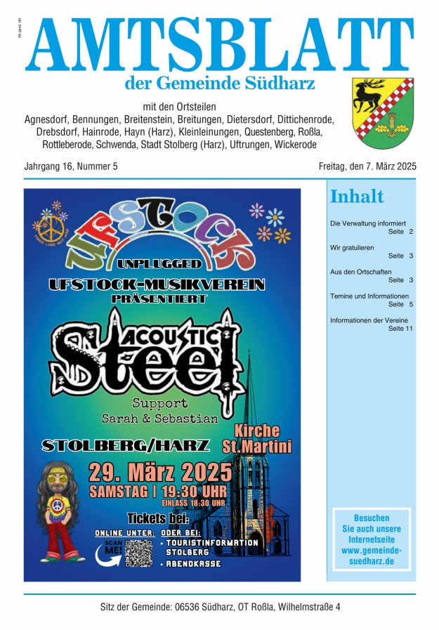Amtsblatt der Gemeinde Südharz Titelblatt 05/2025