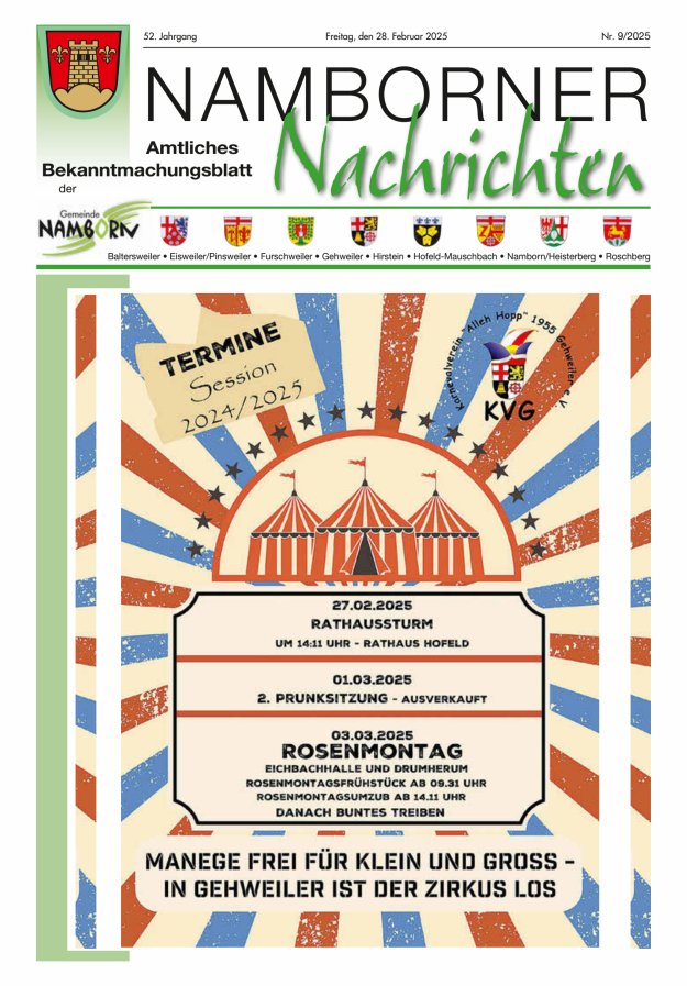 Namborner Nachrichten Titelblatt 09/2025