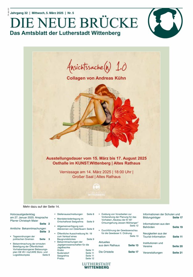Die neue Brücke – Das Amtsblatt der Lutherstadt Wittenberg Titelblatt 05/2025